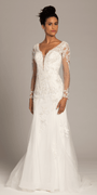 ivory/size/4/missy/Camille La Vie/Floral Embroidered Plunging Long Sleeve Tulle Trumpet Dress /front