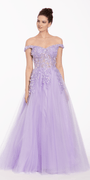 3 D Floral Embroidered Off the Shoulder Ballgown - Camille La Vie