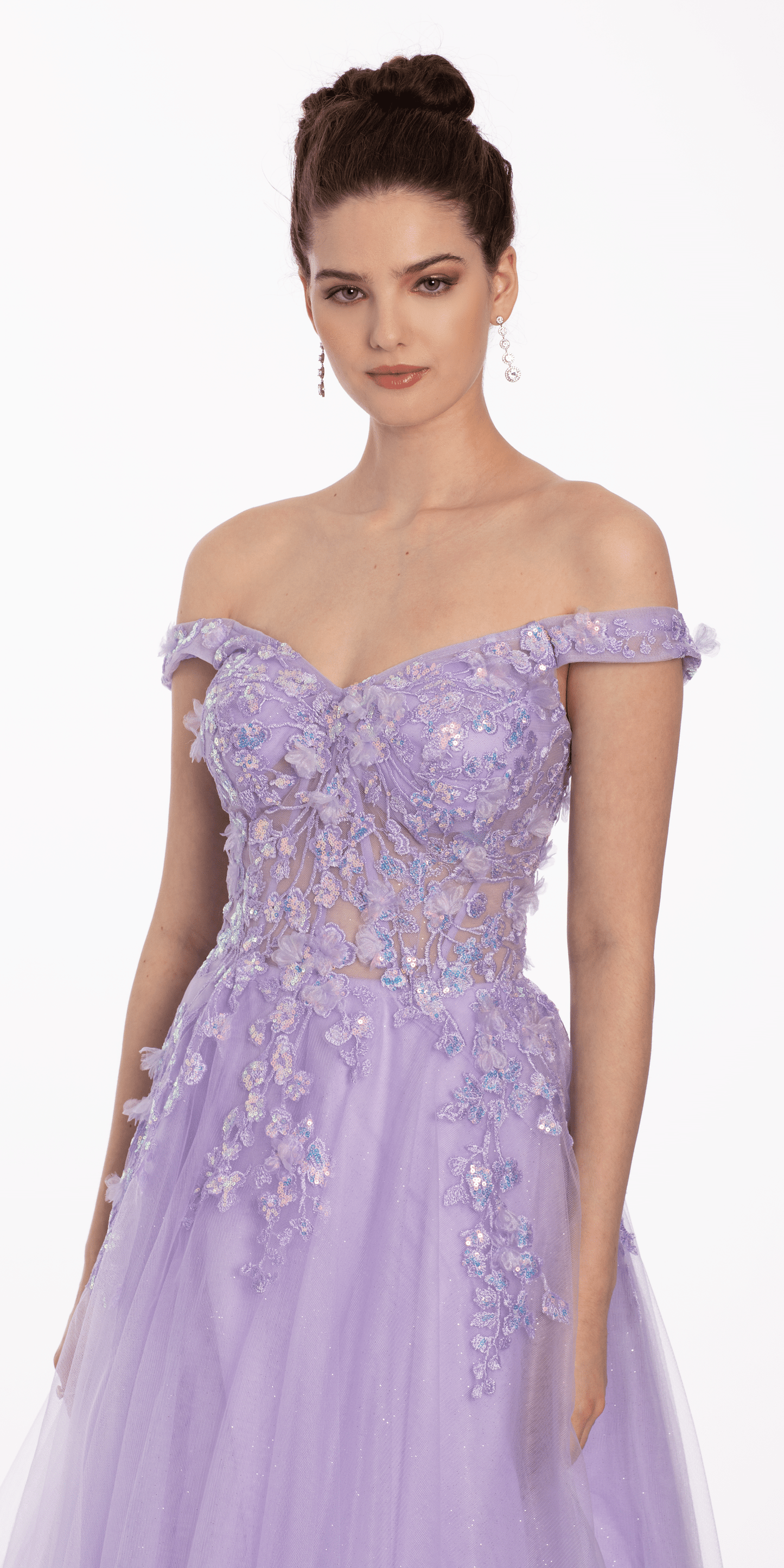 3 D Floral Embroidered Off the Shoulder Ballgown - Camille La Vie