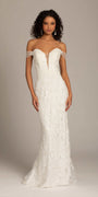 Off the Shoulder Tulle Plunging Beaded Trumpet Dress - Camille La Vie