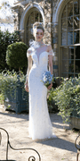 Off the Shoulder Tulle Plunging Beaded Trumpet Dress - Camille La Vie