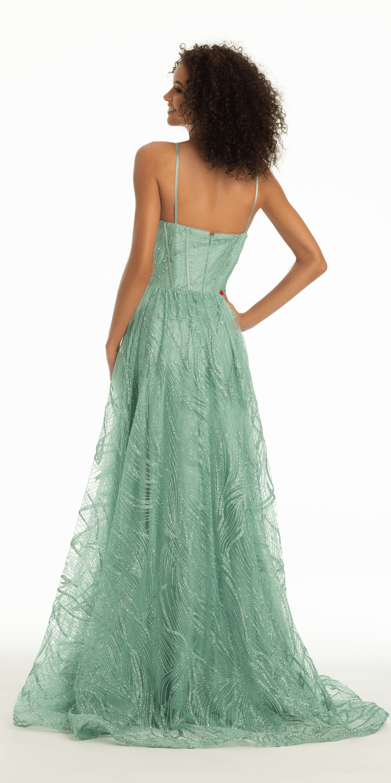 Glitter Sweetheart Corset A Line Dress with Side Slit - Camille La Vie