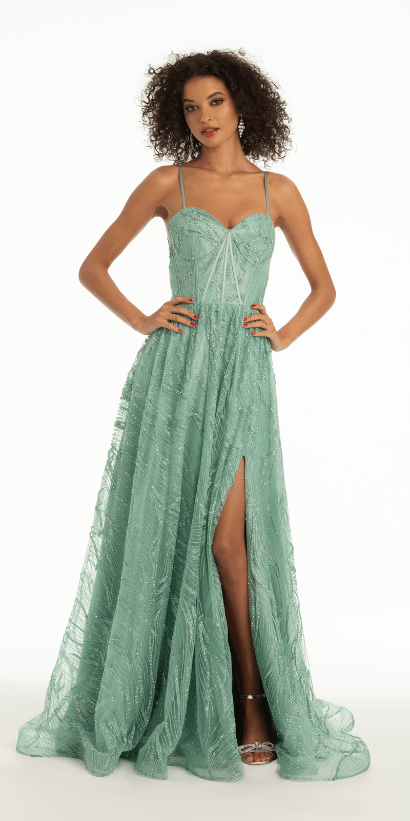 Glitter Sweetheart Corset A Line Dress with Side Slit - Camille La Vie