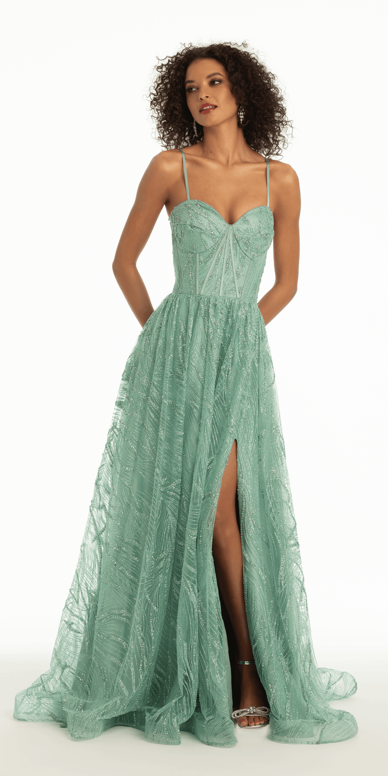 Glitter Sweetheart Corset A Line Dress with Side Slit - Camille La Vie