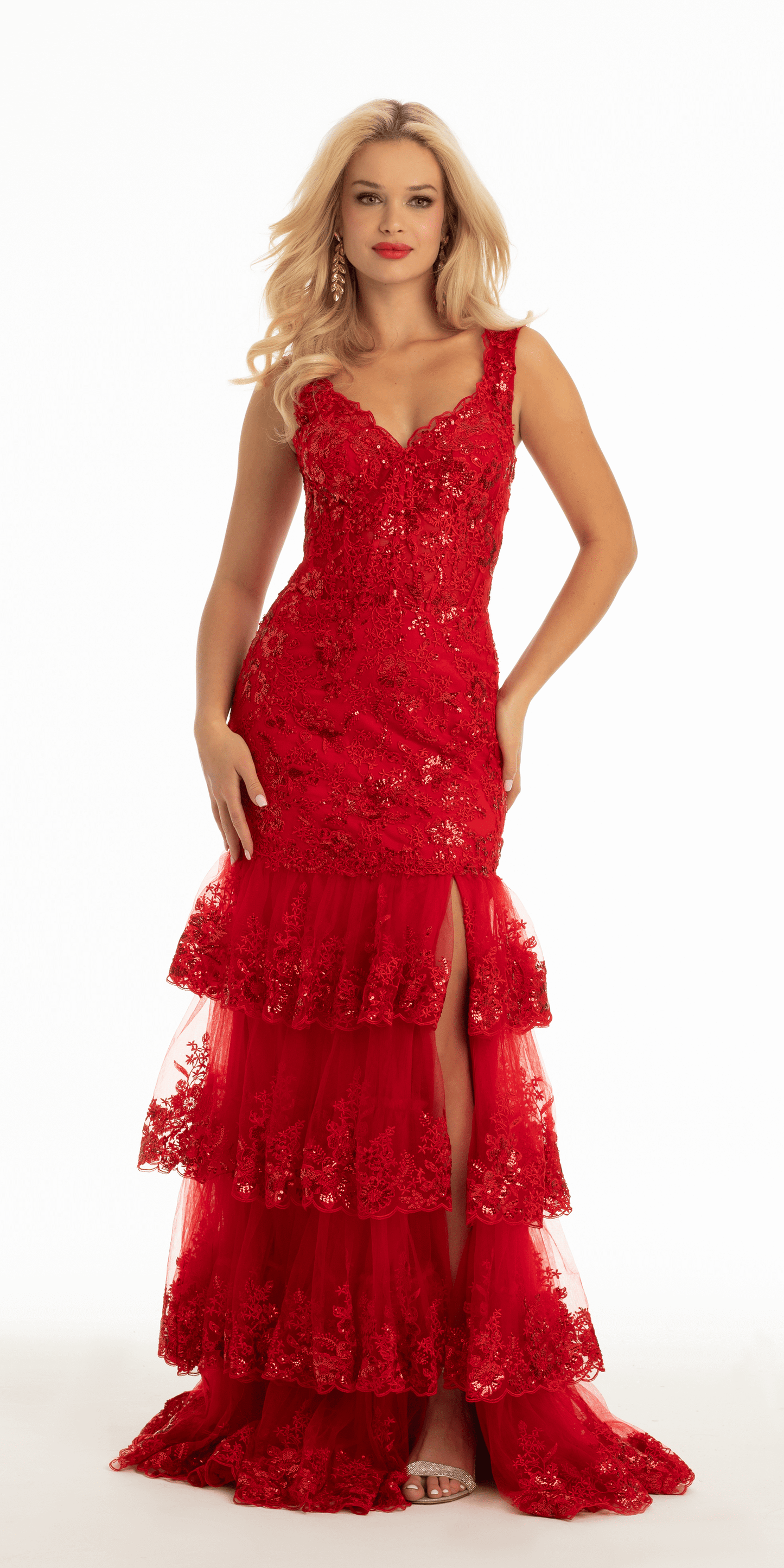 Sweetheart Beaded Embroidered Mesh Corset Tiered Mermaid Dress - Camille La Vie