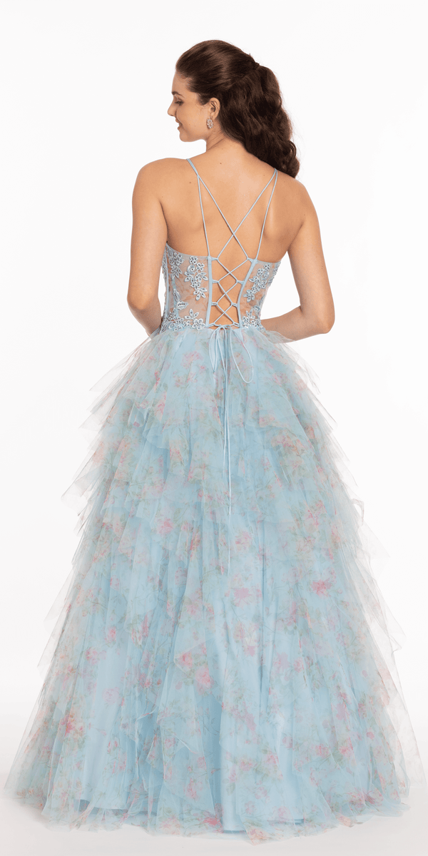 Print Sweetheart Corset Lace Up Back Ballgown - Camille La Vie