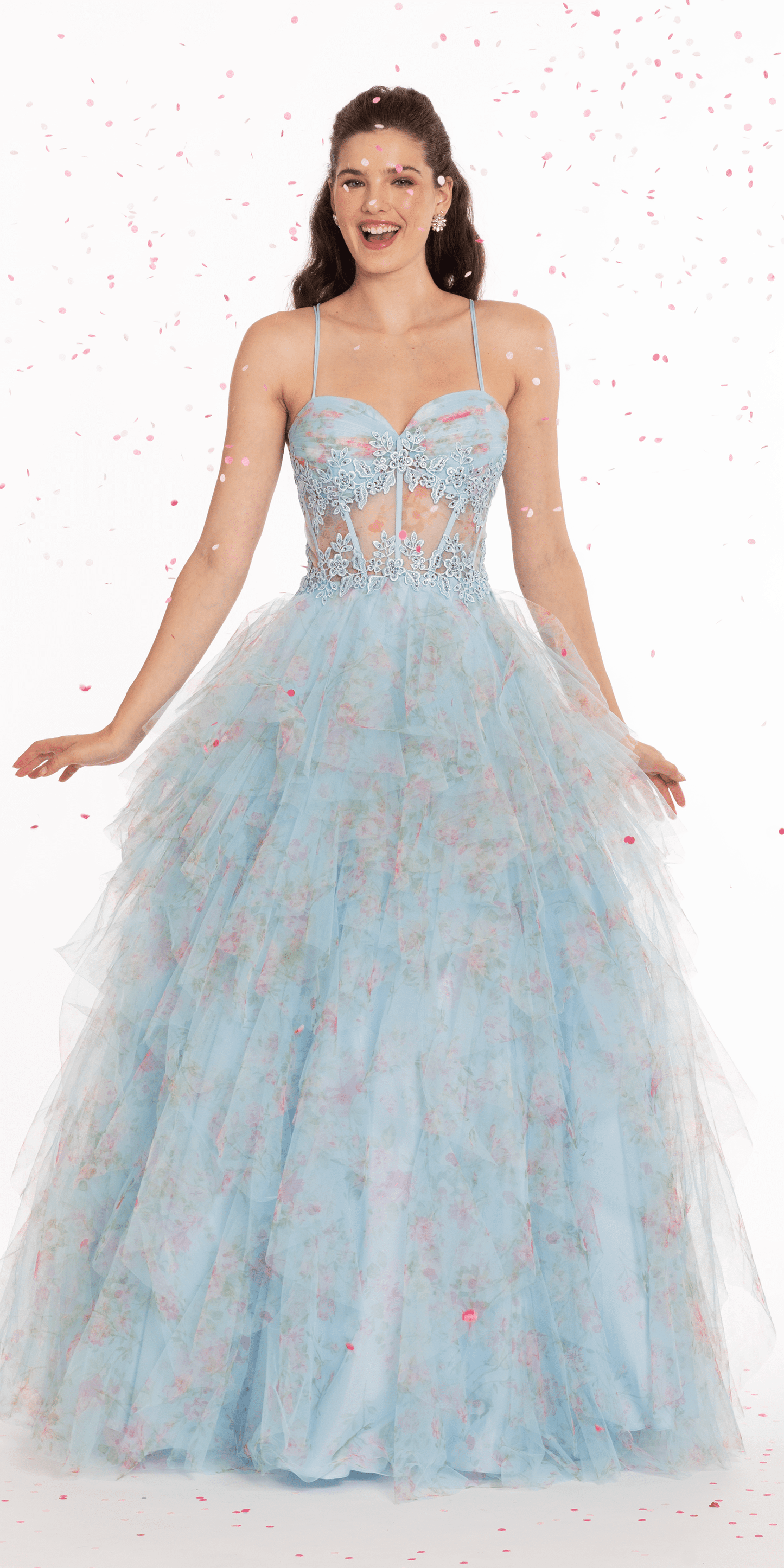 Print Sweetheart Corset Lace Up Back Ballgown - Camille La Vie