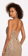 Strapless Sequin Lace Up Back Column Dress with Sweep Train - Camille La Vie