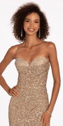 Strapless Sequin Lace Up Back Column Dress with Sweep Train - Camille La Vie
