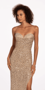 Strapless Sequin Lace Up Back Column Dress with Sweep Train - Camille La Vie