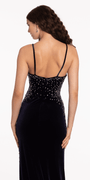 Velvet Rhinestone Plunging Trumpet Dress with Side Slit - Camille La Vie