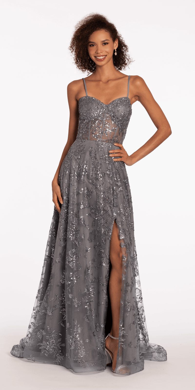 Glitter Sweetheart Corset A Line Dress with Detachable Sleeves - Camille La Vie