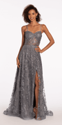 Glitter Sweetheart Corset A Line Dress with Detachable Sleeves - Camille La Vie