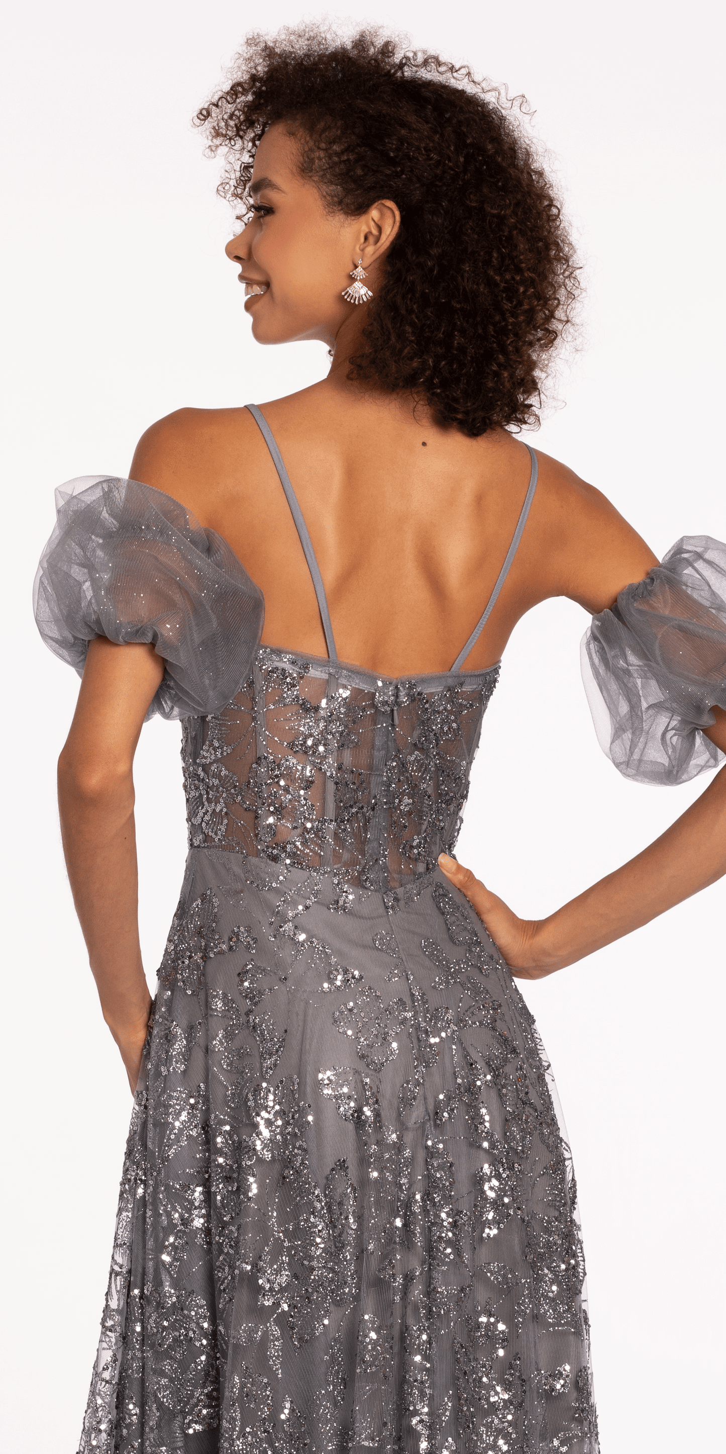 Glitter Sweetheart Corset A Line Dress with Detachable Sleeves - Camille La Vie
