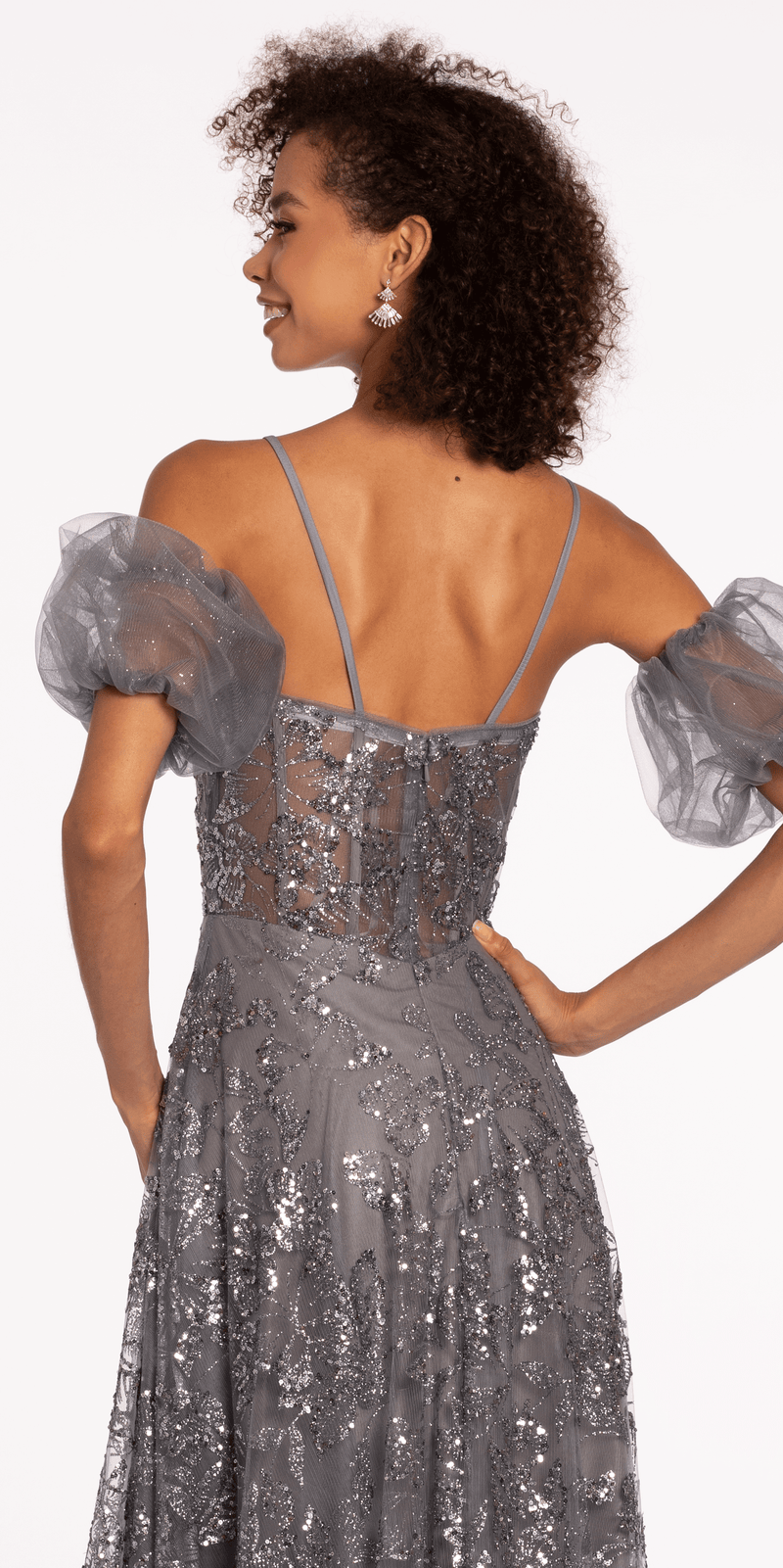 Glitter Sweetheart Corset A Line Dress with Detachable Sleeves - Camille La Vie