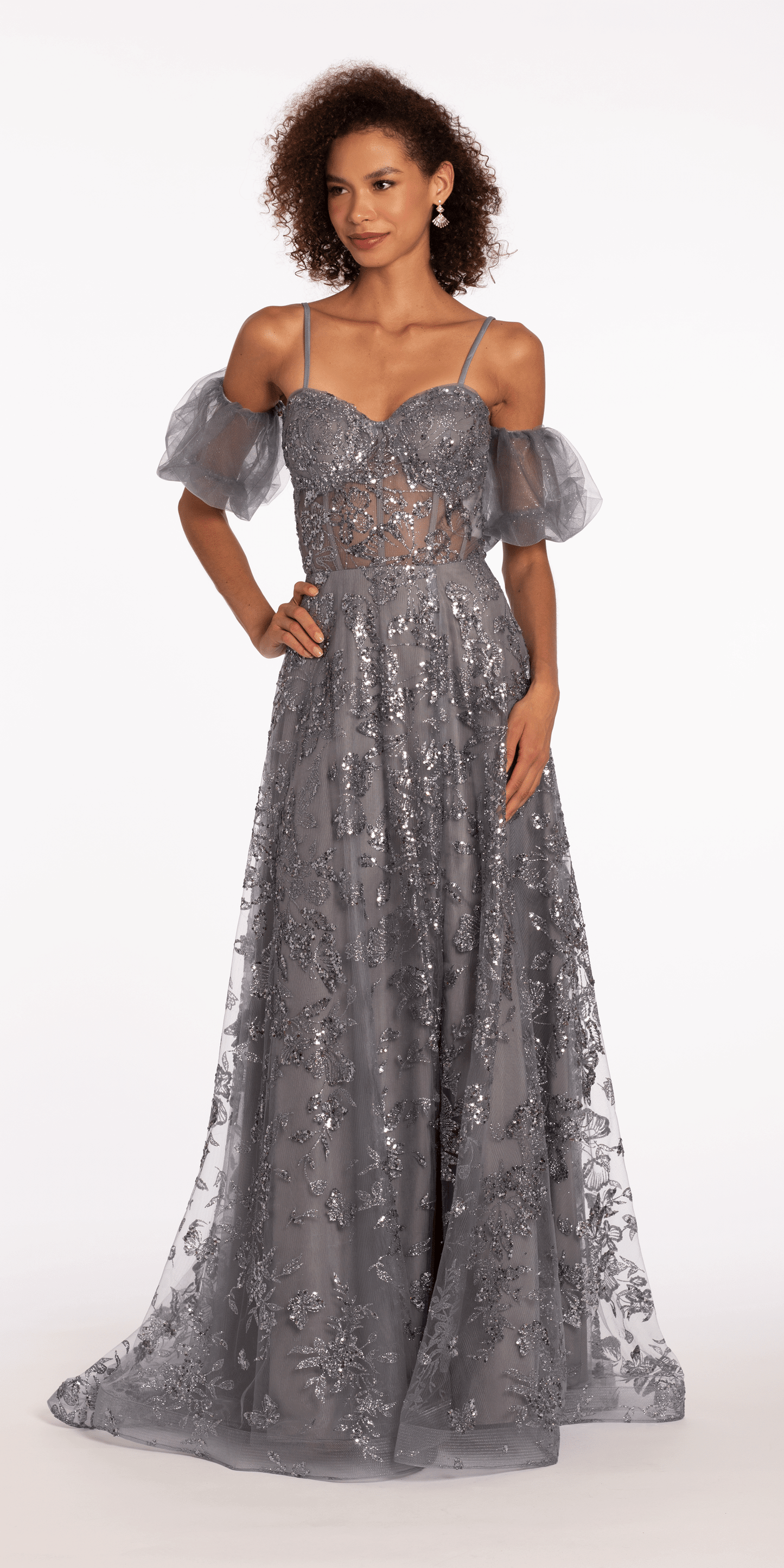 Glitter Sweetheart Corset A Line Dress with Detachable Sleeves - Camille La Vie