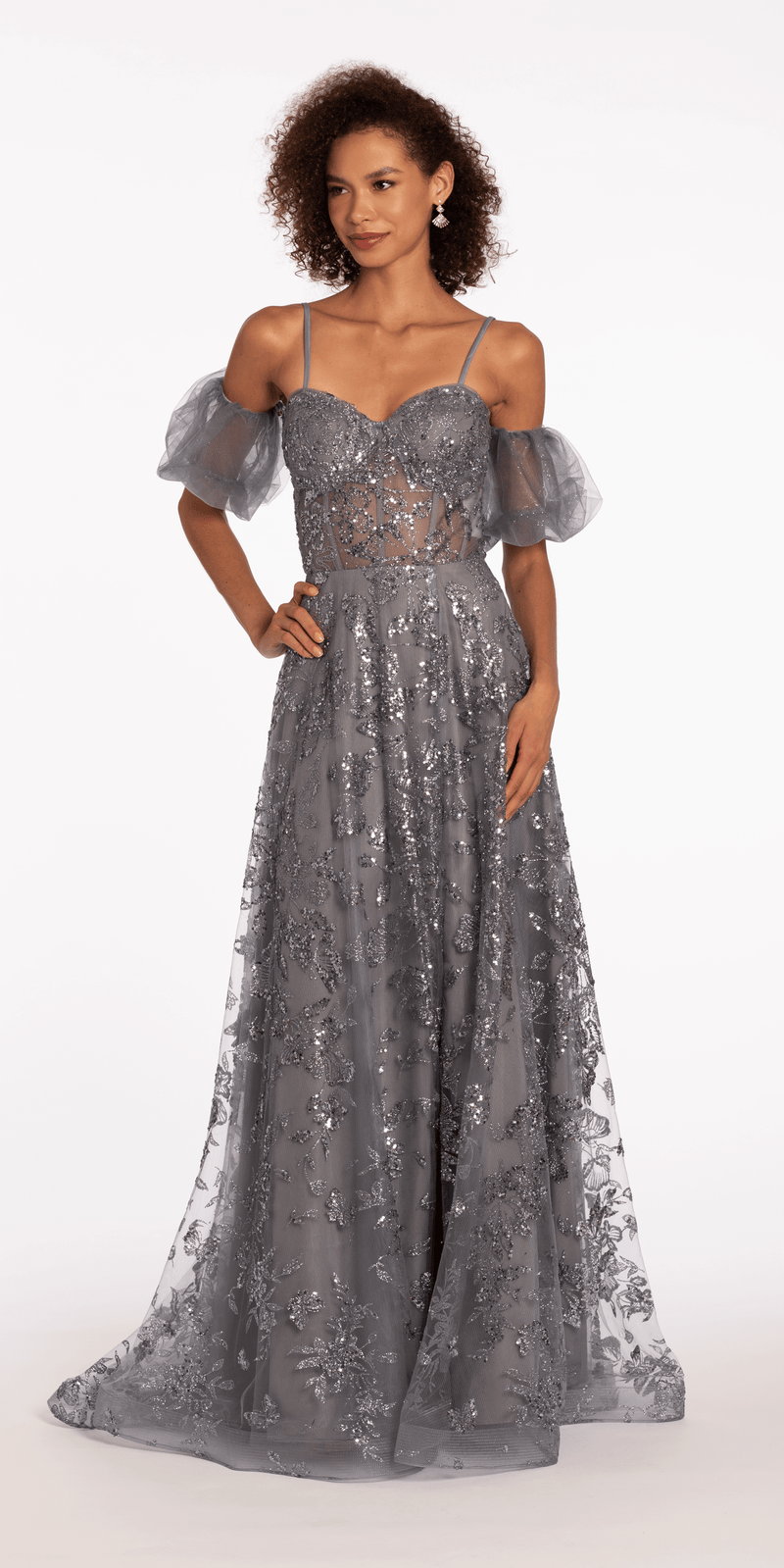 Glitter Sweetheart Corset A Line Dress with Detachable Sleeves - Camille La Vie