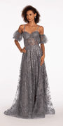 Glitter Sweetheart Corset A Line Dress with Detachable Sleeves - Camille La Vie