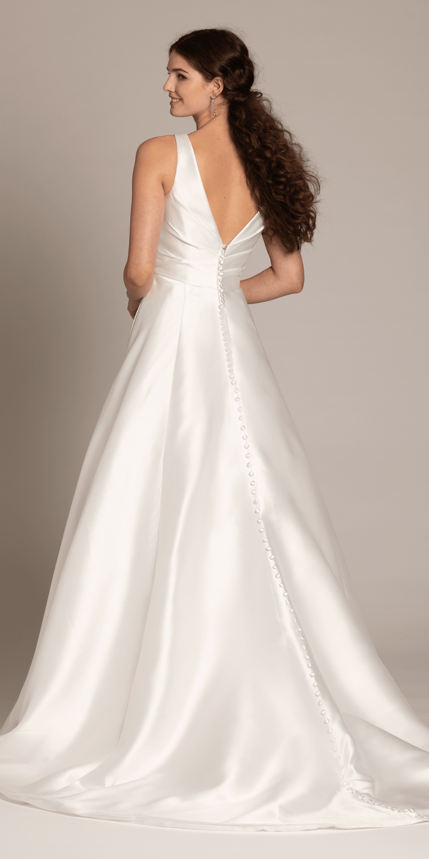white/size/4/missy/Camille La Vie/Deep V Neck Mikado A Line Dress with Pockets/back