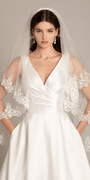 white/size/4/missy/Camille La Vie/Deep V Neck Mikado A Line Dress with Pockets/close up