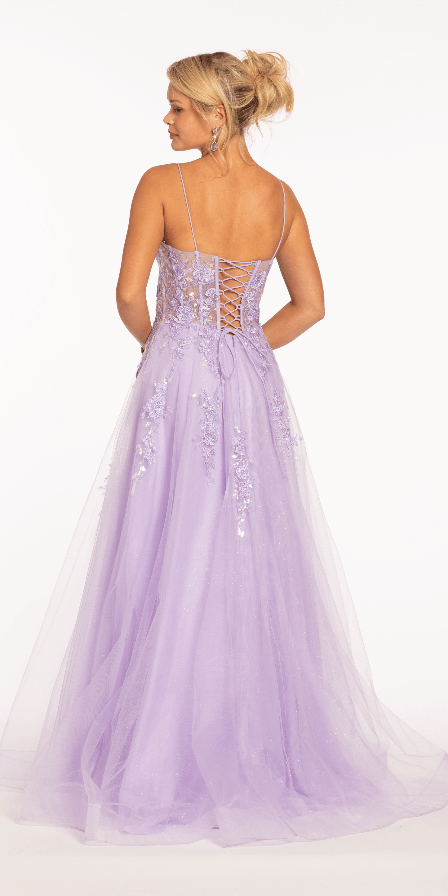 Sweetheart Plunging Mesh Corset Ballgown with Embellished Appliques - Camille La Vie