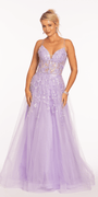 Sweetheart Plunging Mesh Corset Ballgown with Embellished Appliques - Camille La Vie
