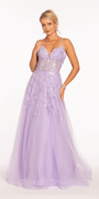 Sweetheart Plunging Mesh Corset Ballgown with Embellished Appliques - Camille La Vie