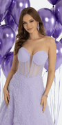 Rosette Glitter Mesh Plunging Corset Ballgown - Camille La Vie