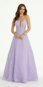 Rosette Glitter Mesh Plunging Corset Ballgown - Camille La Vie