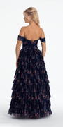 Print Mesh Off the Shoulder Tiered Corset Ballgown - Camille La Vie