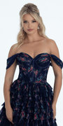 Print Mesh Off the Shoulder Tiered Corset Ballgown - Camille La Vie