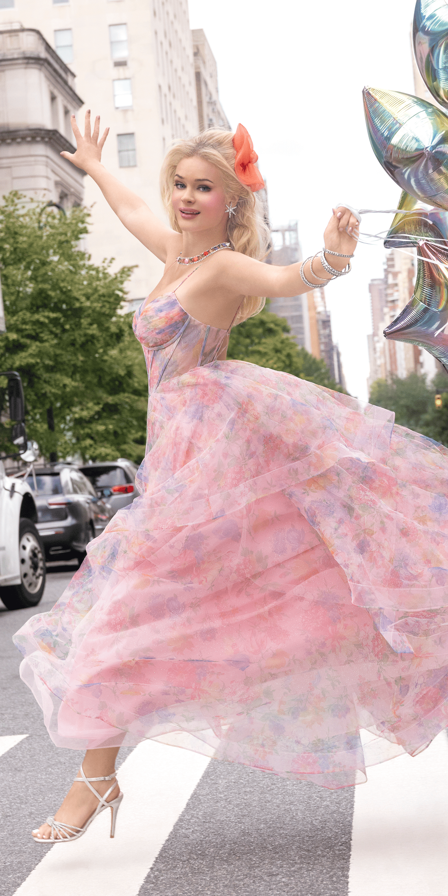 Floral Sweetheart Tiered Lace Up Back Corset Ballgown - Camille La Vie