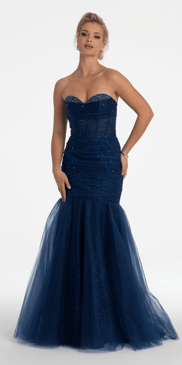 Sweetheart Sequin Glitter Mermaid Dress with Stone Accents - Camille La Vie