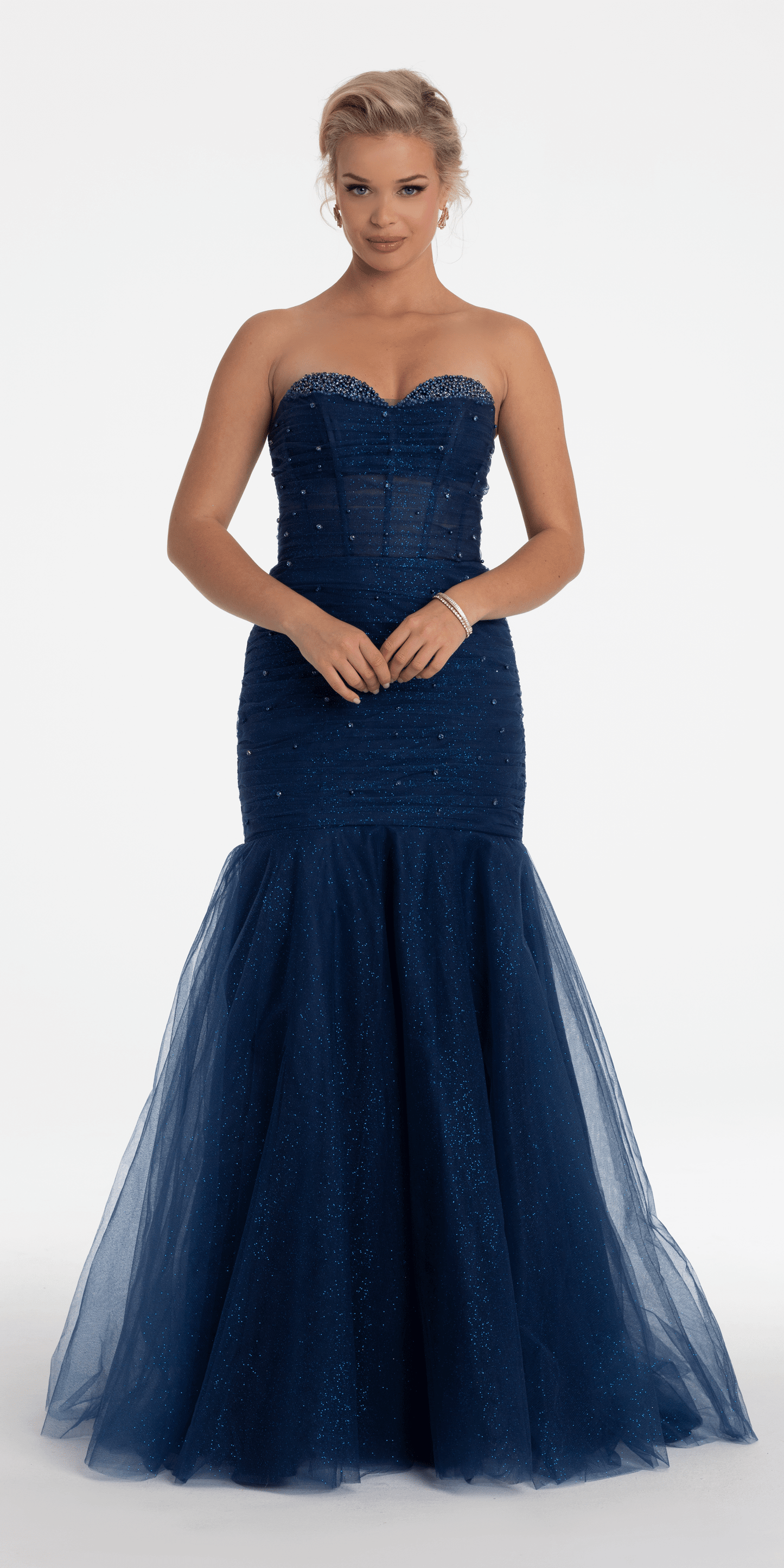 Sweetheart Sequin Glitter Mermaid Dress with Stone Accents - Camille La Vie