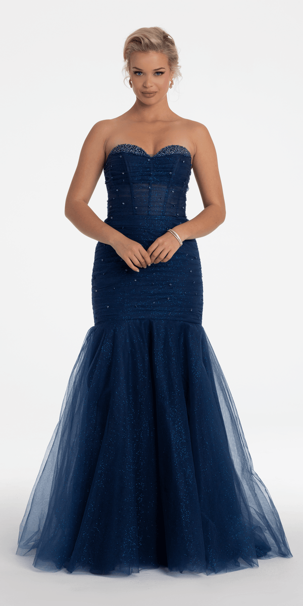 Sweetheart Sequin Glitter Mermaid Dress with Stone Accents - Camille La Vie