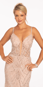 Sunburst Pearl Plunging Corset Mermaid Dress with Godets - Camille La Vie