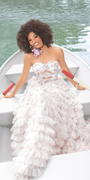 Sweetheart Triple Rose Peek-a-Boo Floral Mesh Tiered Ballgown - Camille La Vie