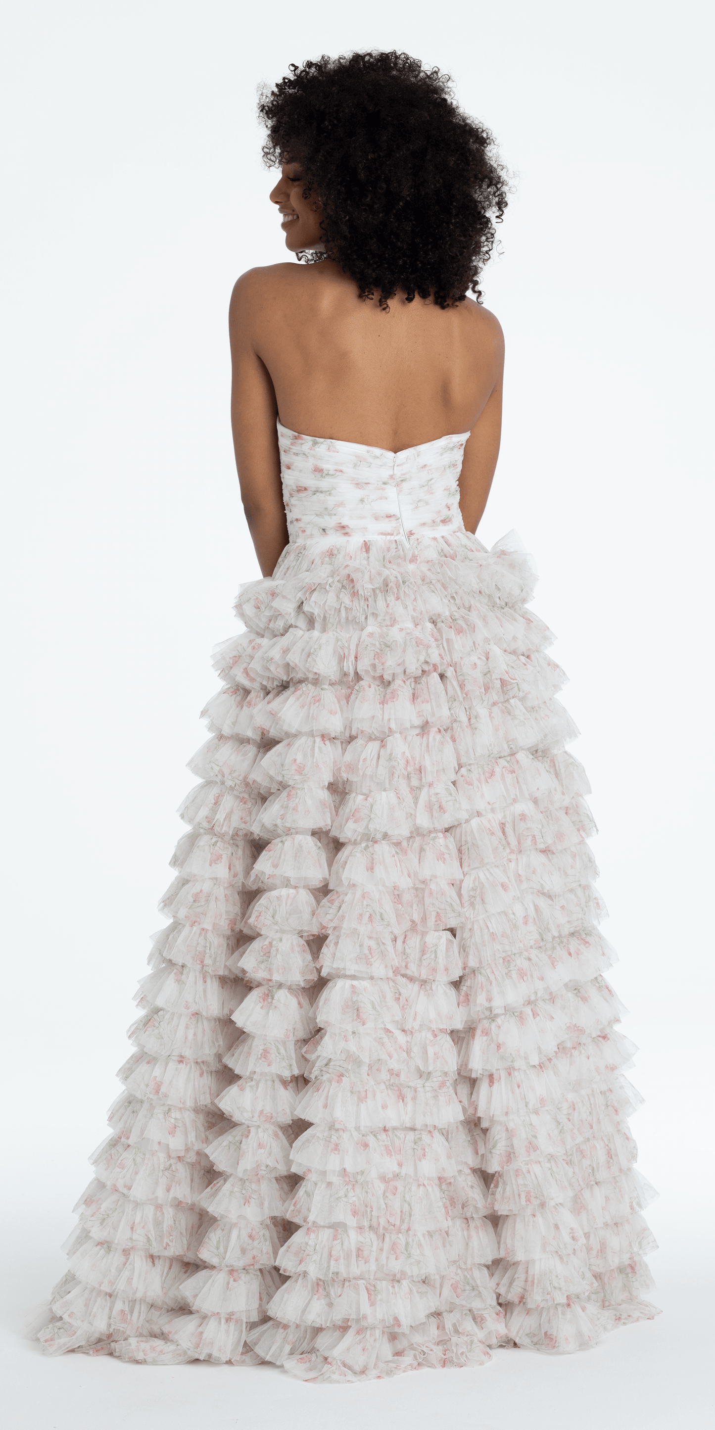 Sweetheart Triple Rose Peek-a-Boo Floral Mesh Tiered Ballgown - Camille La Vie