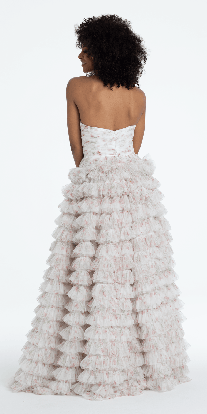 Sweetheart Triple Rose Peek-a-Boo Floral Mesh Tiered Ballgown - Camille La Vie
