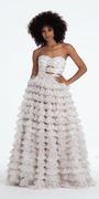 Sweetheart Triple Rose Peek-a-Boo Floral Mesh Tiered Ballgown - Camille La Vie