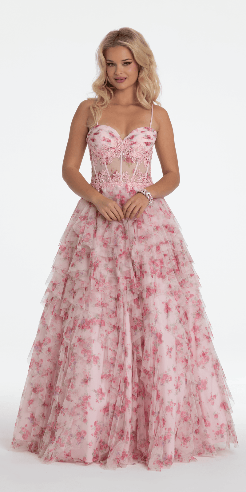 Sweetheart Floral Embellished Corset Corkscrew Ballgown - Camille La Vie