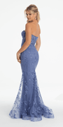 Strapless Plunge Embroidered Tulle Mermaid Dress - Camille La Vie
