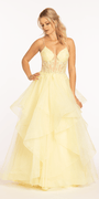 Embellished Plunging Glitter Tulle Corset Tiered Ballgown - Camille La Vie