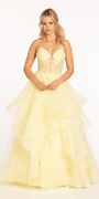 Embellished Plunging Glitter Tulle Corset Tiered Ballgown - Camille La Vie
