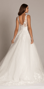 ivory/size/4/missy/Camille La Vie/Tulle V Neck Ballgown with Floral Applique Hemline and Pockets /back