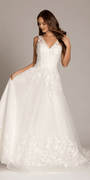ivory/size/4/missy/Camille La Vie/Tulle V Neck Ballgown with Floral Applique Hemline and Pockets /front alt 2