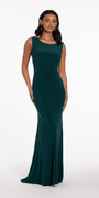 Jersey Drape Back Column Dress with Beaded Side Panels - Camille La Vie