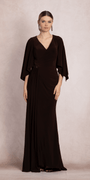 Jersey Cape Sleeve V Neck Faux Wrap Dress - Camille La Vie