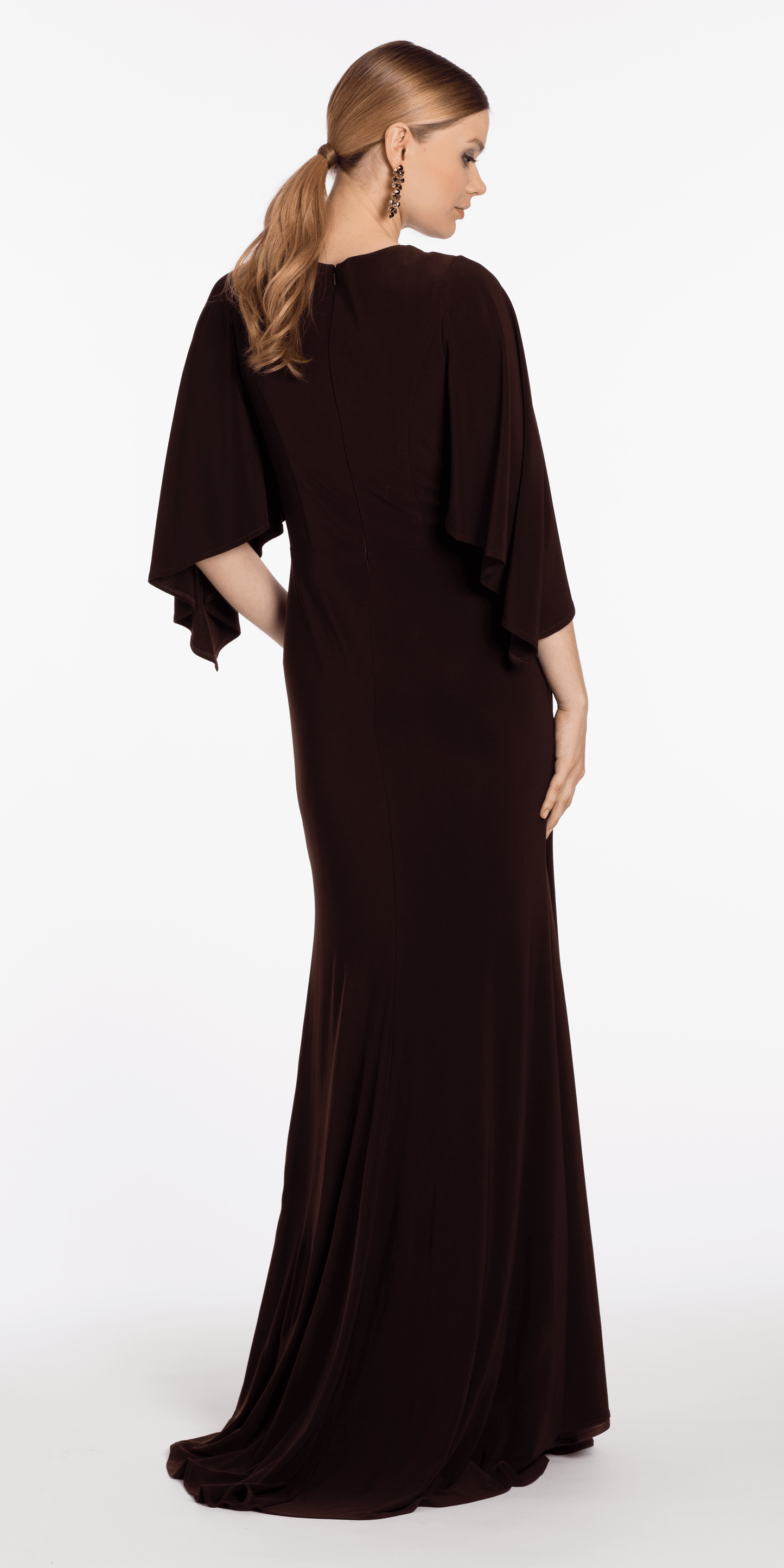 Jersey Cape Sleeve V Neck Faux Wrap Dress - Camille La Vie