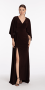 Jersey Cape Sleeve V Neck Faux Wrap Dress - Camille La Vie